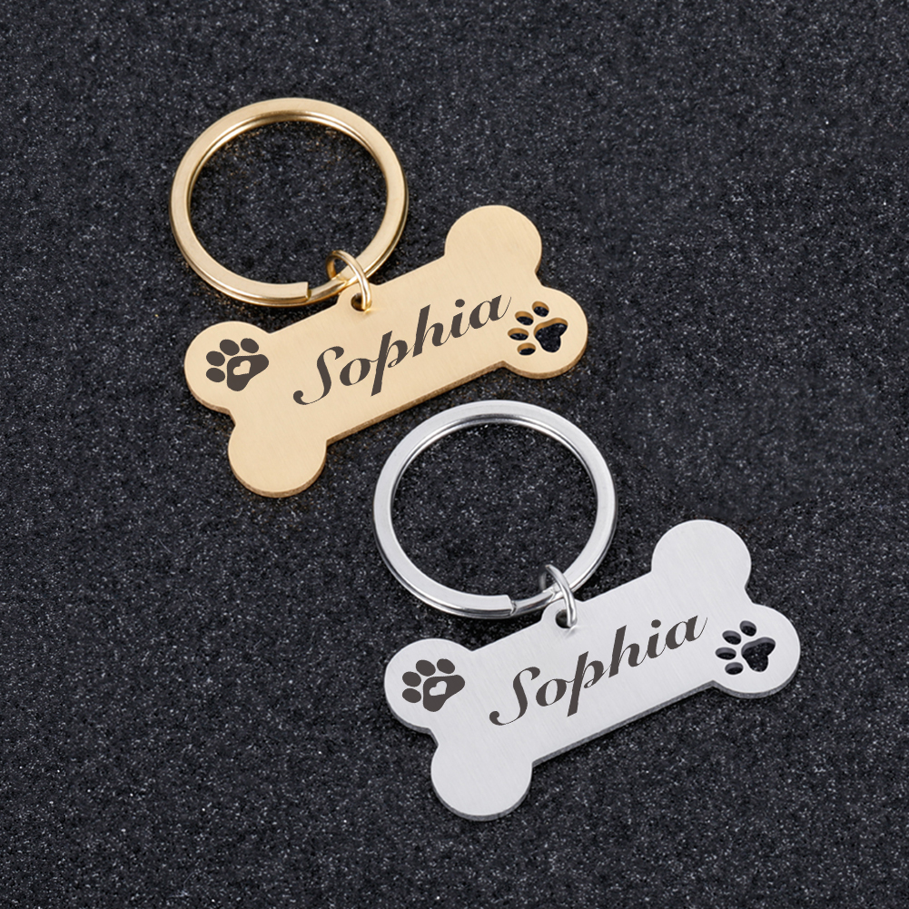 Personalized Pet ID Tag Keychain Engraved Pet ID Name for Cat Puppy Dog Collar Tag Pendant Keyring Bone Pet Accessories