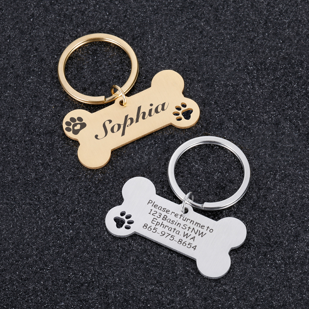 Personalized Pet ID Tag Keychain Engraved Pet ID Name for Cat Puppy Dog Collar Tag Pendant Keyring Bone Pet Accessories