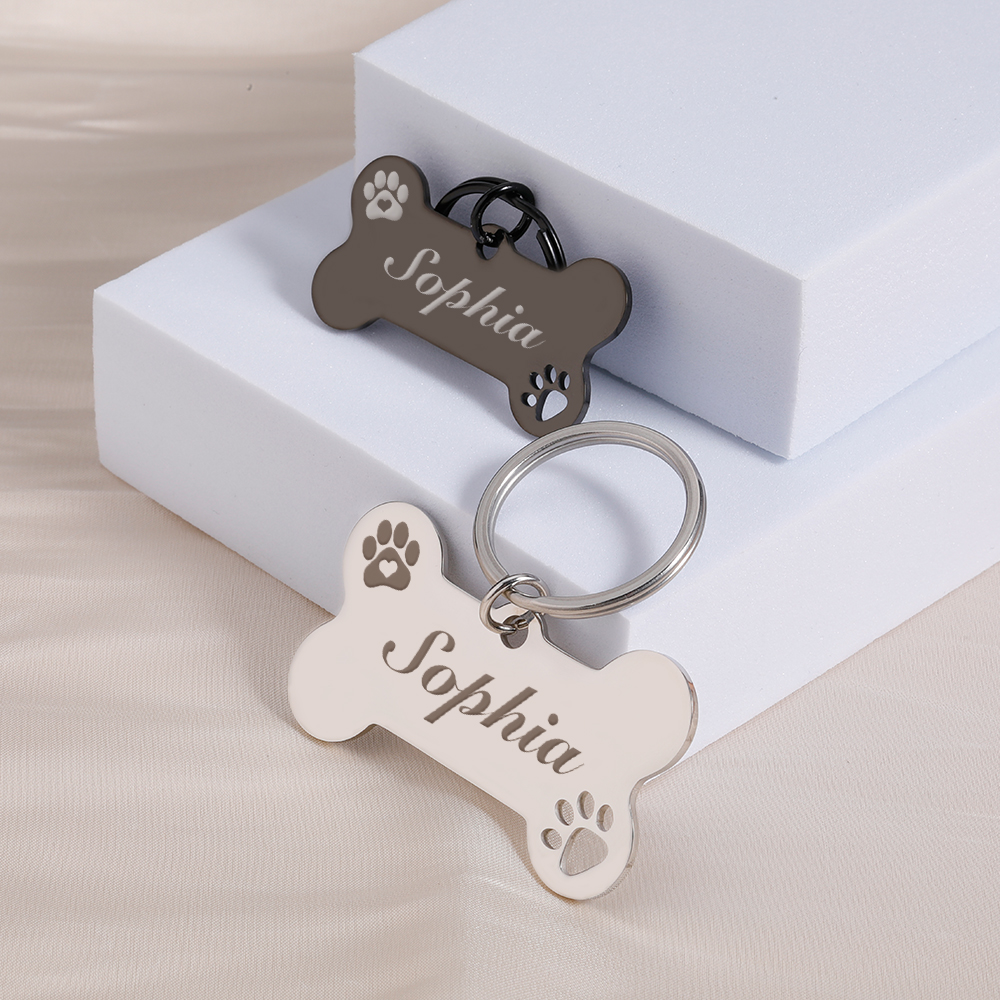 Personalized Pet ID Tag Keychain Engraved Pet ID Name for Cat Puppy Dog Collar Tag Pendant Keyring Bone Pet Accessories