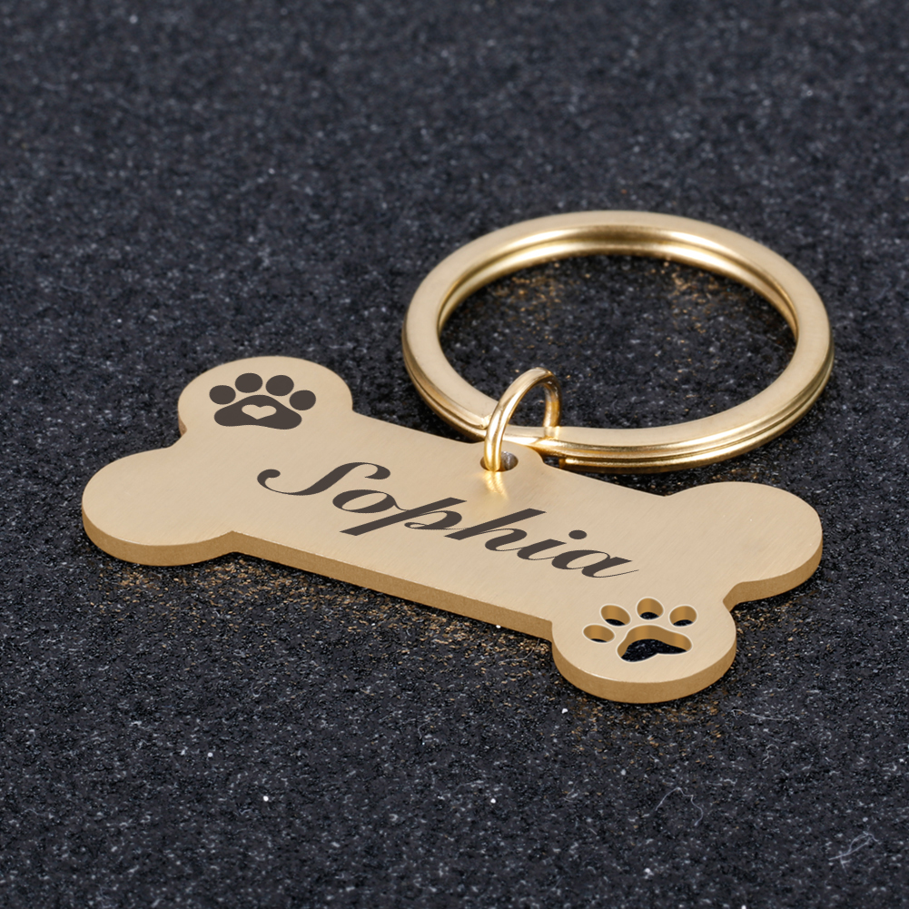 Personalized Pet ID Tag Keychain Engraved Pet ID Name for Cat Puppy Dog Collar Tag Pendant Keyring Bone Pet Accessories