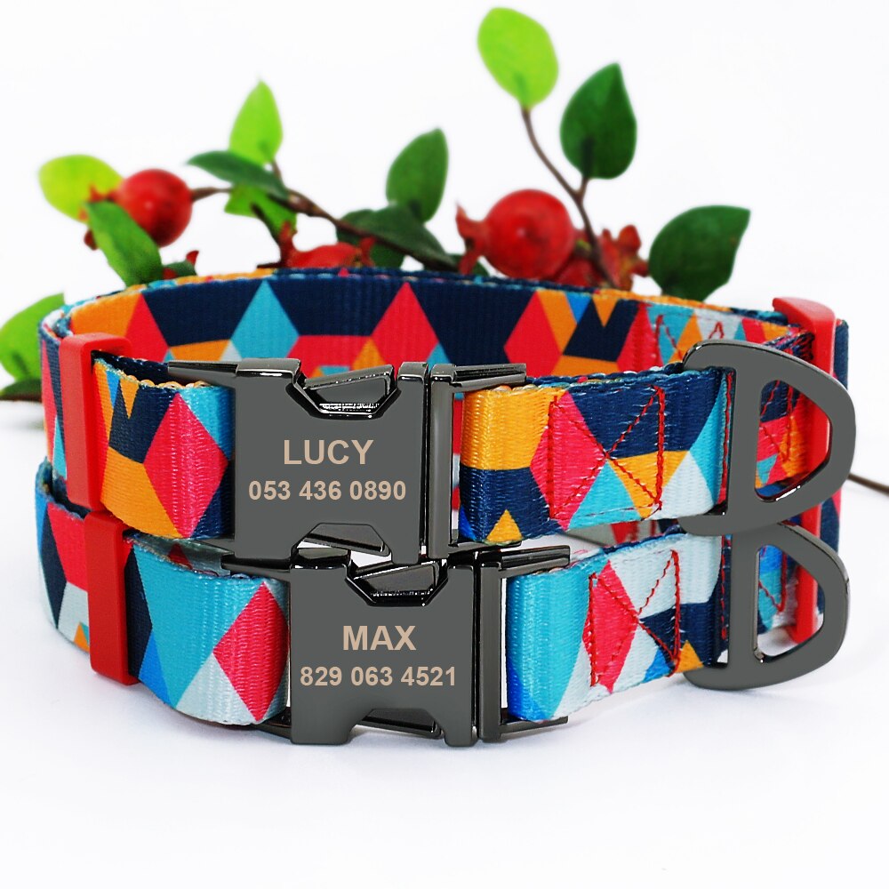 Custom Engraved Dog Collar Personalized Nylon Pet Dog Tag Collar Printed Puppy Cat Nameplate ID Collars For Small Large Dogs