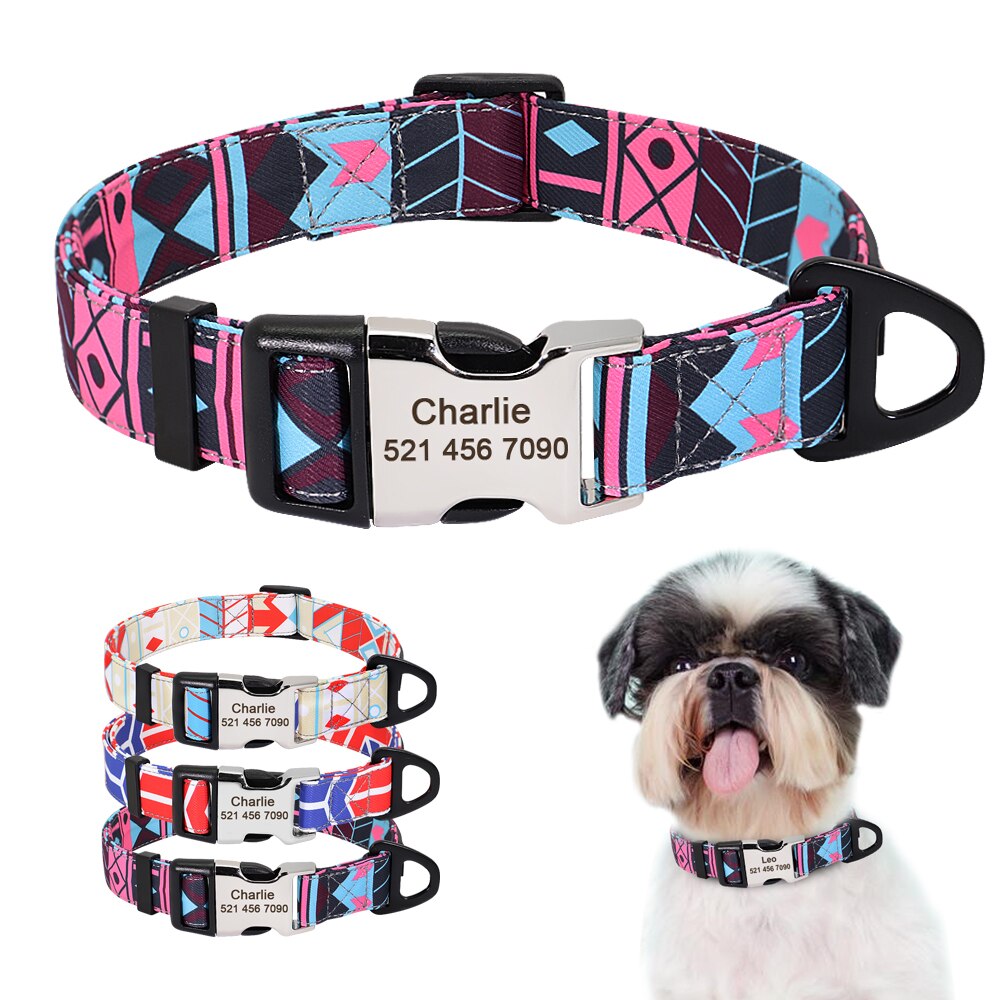 Custom Large Dog Collar Cute Print Personalized Pet Collar Nylon Puppy Dogs ID Collars Engraved Name for Small Medium Large Dog Custom Large Dog Collar Cute Print Personalized Pet Collar Nylon Puppy Dogs ID Collars Engraved Name for Small Medium Large Dog
