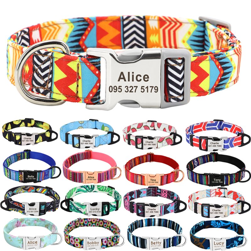 Custom Large Dog Collar Cute Print Personalized Pet Collar Nylon Puppy Dogs ID Collars Engraved Name for Small Medium Large Dog Custom Large Dog Collar Cute Print Personalized Pet Collar Nylon Puppy Dogs ID Collars Engraved Name for Small Medium Large Dog