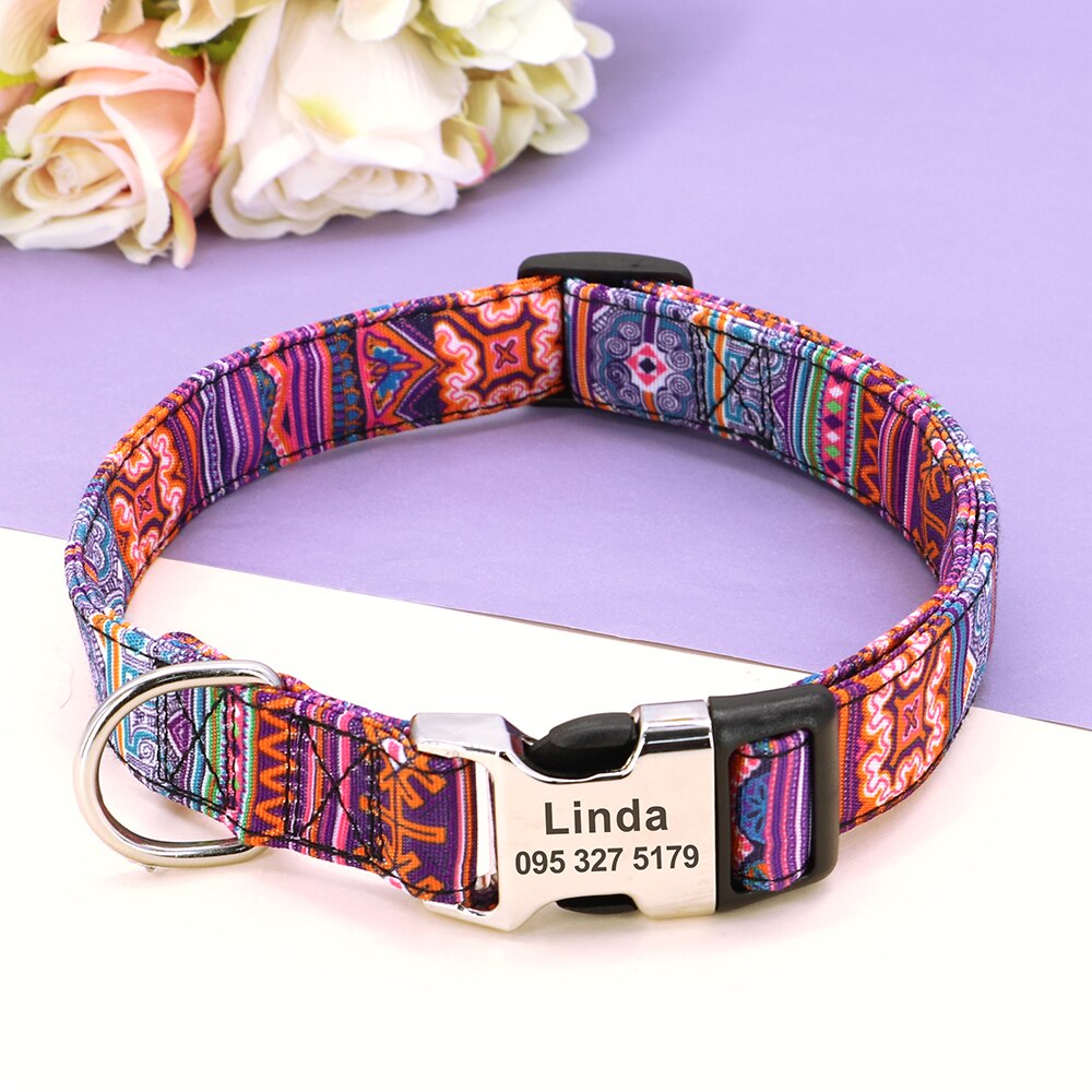 Custom Large Dog Collar Cute Print Personalized Pet Collar Nylon Puppy Dogs ID Collars Engraved Name for Small Medium Large Dog Custom Large Dog Collar Cute Print Personalized Pet Collar Nylon Puppy Dogs ID Collars Engraved Name for Small Medium Large Dog