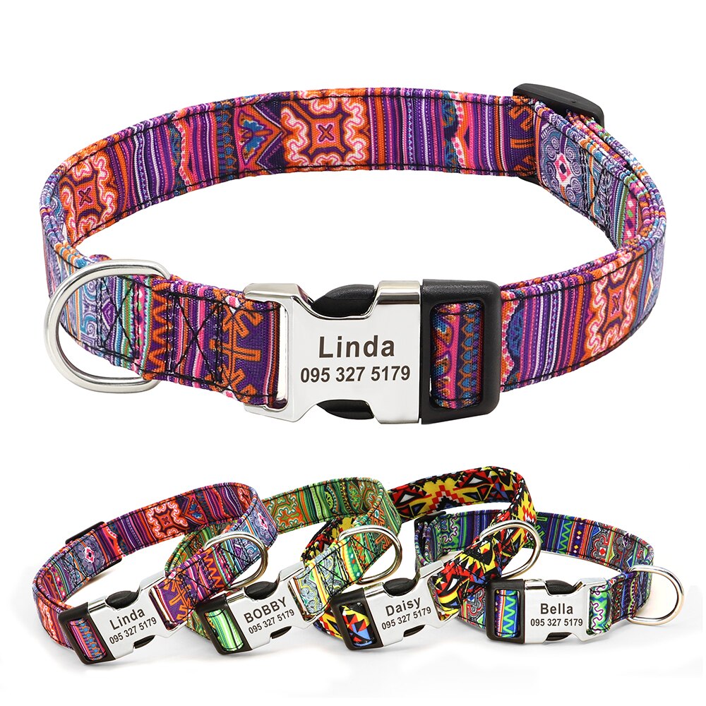 Custom Large Dog Collar Cute Print Personalized Pet Collar Nylon Puppy Dogs ID Collars Engraved Name for Small Medium Large Dog Custom Large Dog Collar Cute Print Personalized Pet Collar Nylon Puppy Dogs ID Collars Engraved Name for Small Medium Large Dog