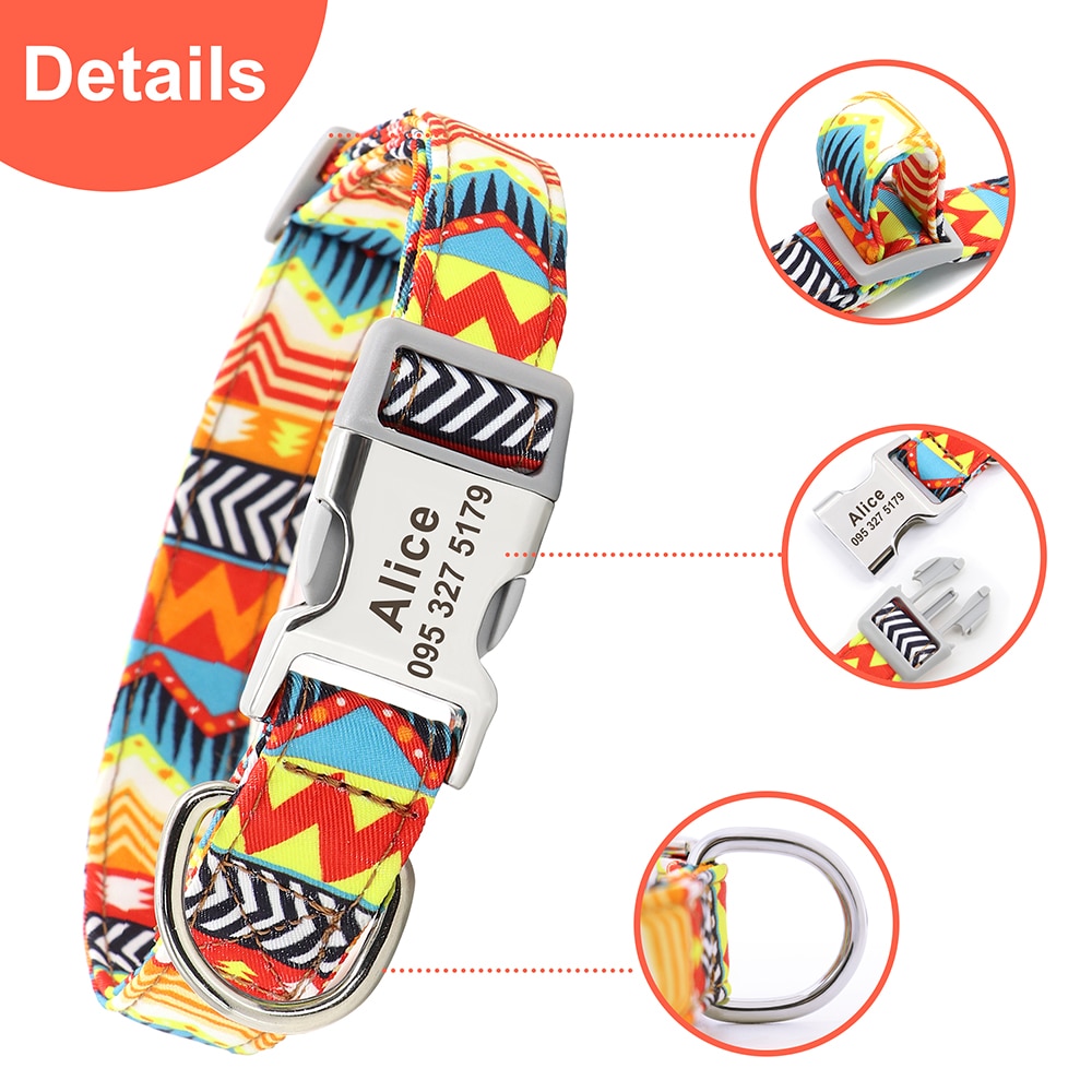 Custom Large Dog Collar Cute Print Personalized Pet Collar Nylon Puppy Dogs ID Collars Engraved Name for Small Medium Large Dog Custom Large Dog Collar Cute Print Personalized Pet Collar Nylon Puppy Dogs ID Collars Engraved Name for Small Medium Large Dog