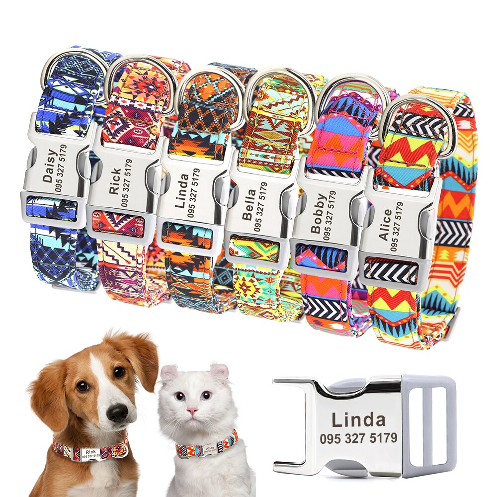 Custom Large Dog Collar Cute Print Personalized Pet Collar Nylon Puppy Dogs ID Collars Engraved Name for Small Medium Large Dog Custom Large Dog Collar Cute Print Personalized Pet Collar Nylon Puppy Dogs ID Collars Engraved Name for Small Medium Large Dog