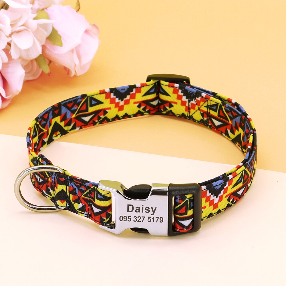 Custom Large Dog Collar Cute Print Personalized Pet Collar Nylon Puppy Dogs ID Collars Engraved Name for Small Medium Large Dog Custom Large Dog Collar Cute Print Personalized Pet Collar Nylon Puppy Dogs ID Collars Engraved Name for Small Medium Large Dog