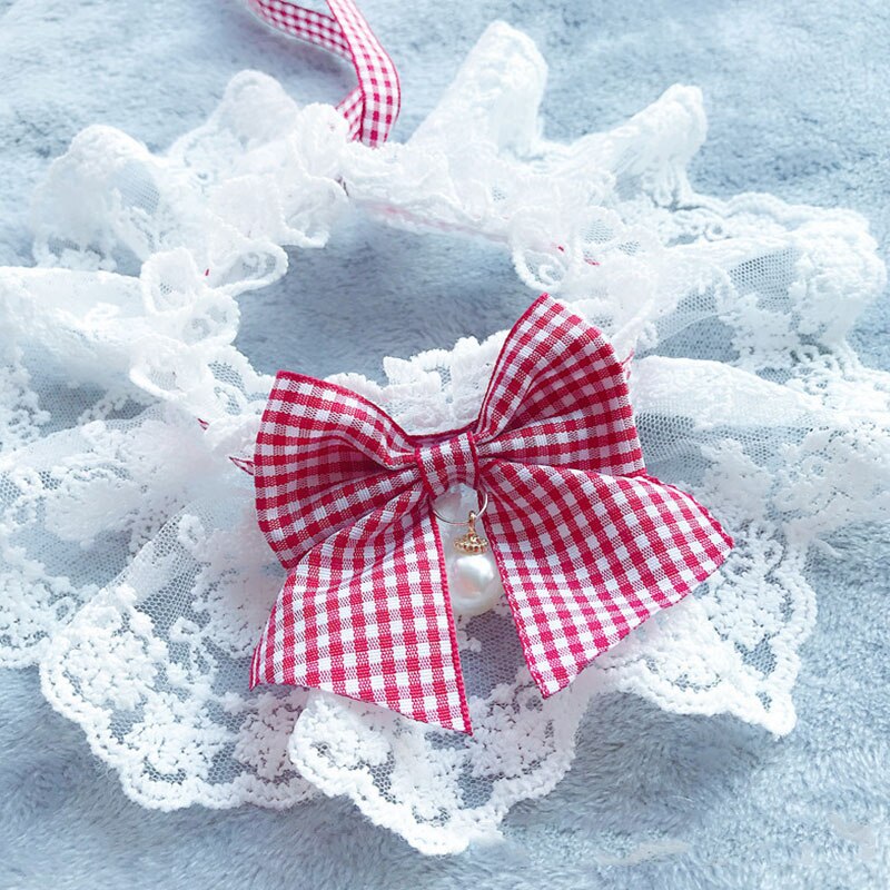 Fashion Bowknot Pet Collar Cute Lace Mesh Embroidery Pet Bib Burp Cloth Lovely Dog Cat Necklace Neck Strap For Small Medium Dog