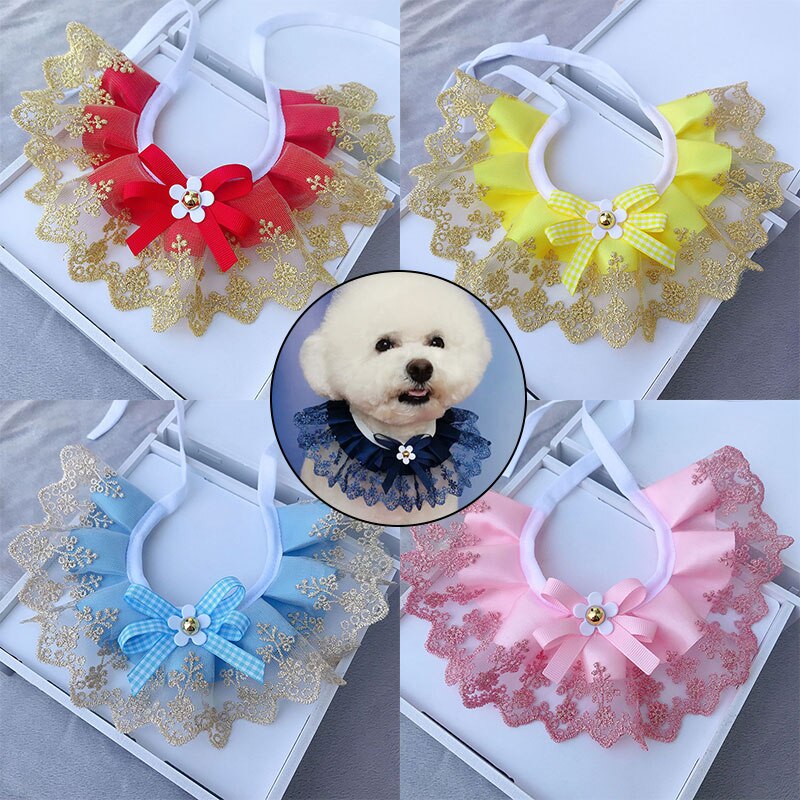 Fashion Bowknot Pet Collar Cute Lace Mesh Embroidery Pet Bib Burp Cloth Lovely Dog Cat Necklace Neck Strap For Small Medium Dog