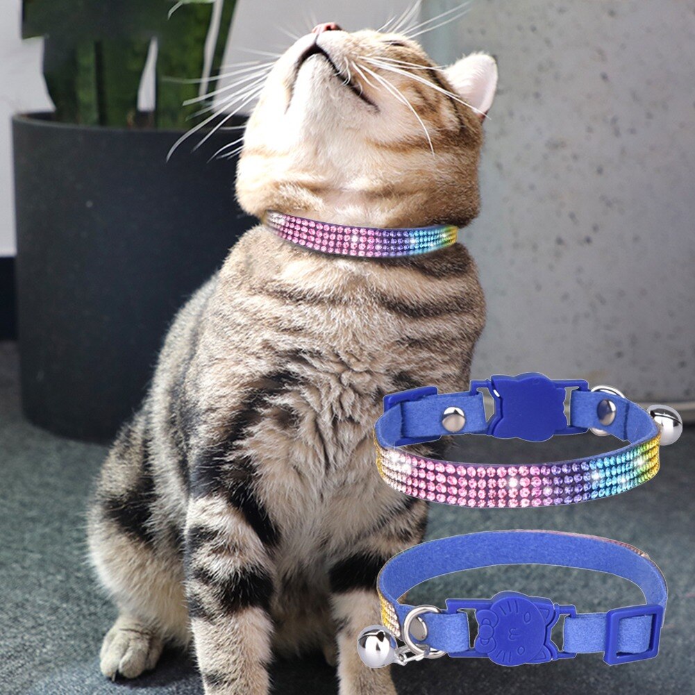 Cat Collar Fashion Color Bling Rhinestone PU Leather Crystal Diamond Leather with Bell Puppy Kitten Collar Pet Small Dog Collars Cat Collar Fashion Color Bling Rhinestone PU Leather Crystal Diamond Leather with Bell Puppy Kitten Collar Pet Small Dog Collars