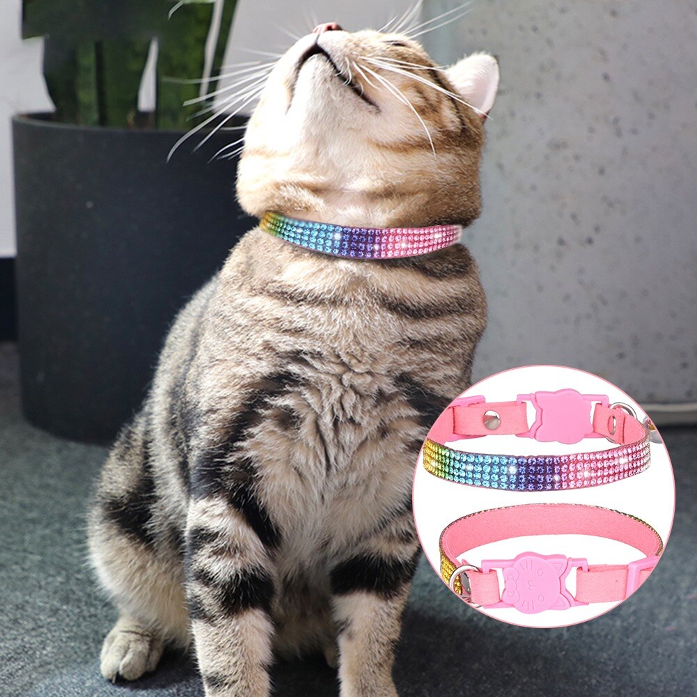 Cat Collar Fashion Color Bling Rhinestone PU Leather Crystal Diamond Leather with Bell Puppy Kitten Collar Pet Small Dog Collars Cat Collar Fashion Color Bling Rhinestone PU Leather Crystal Diamond Leather with Bell Puppy Kitten Collar Pet Small Dog Collars