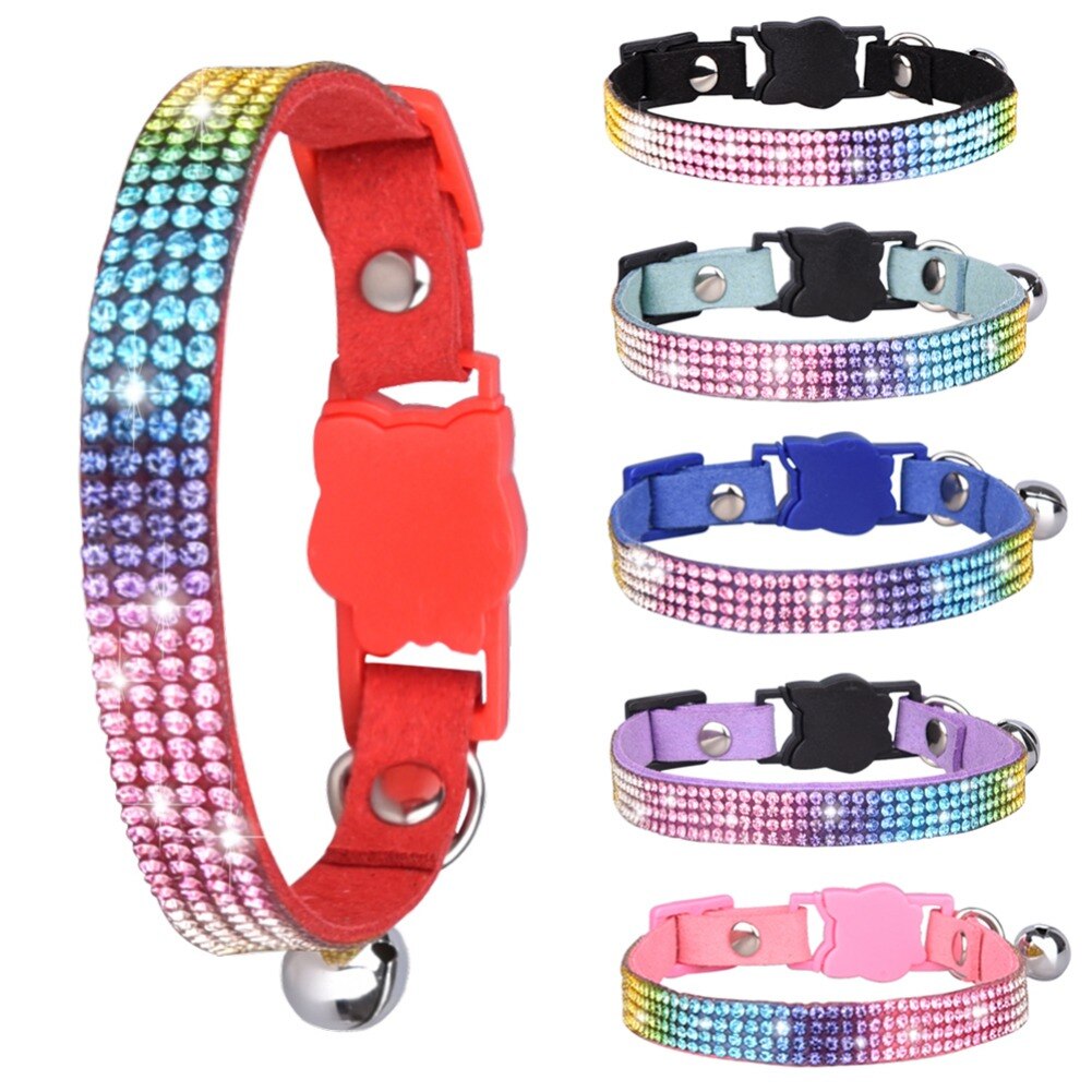 Cat Collar Fashion Color Bling Rhinestone PU Leather Crystal Diamond Leather with Bell Puppy Kitten Collar Pet Small Dog Collars Cat Collar Fashion Color Bling Rhinestone PU Leather Crystal Diamond Leather with Bell Puppy Kitten Collar Pet Small Dog Collars