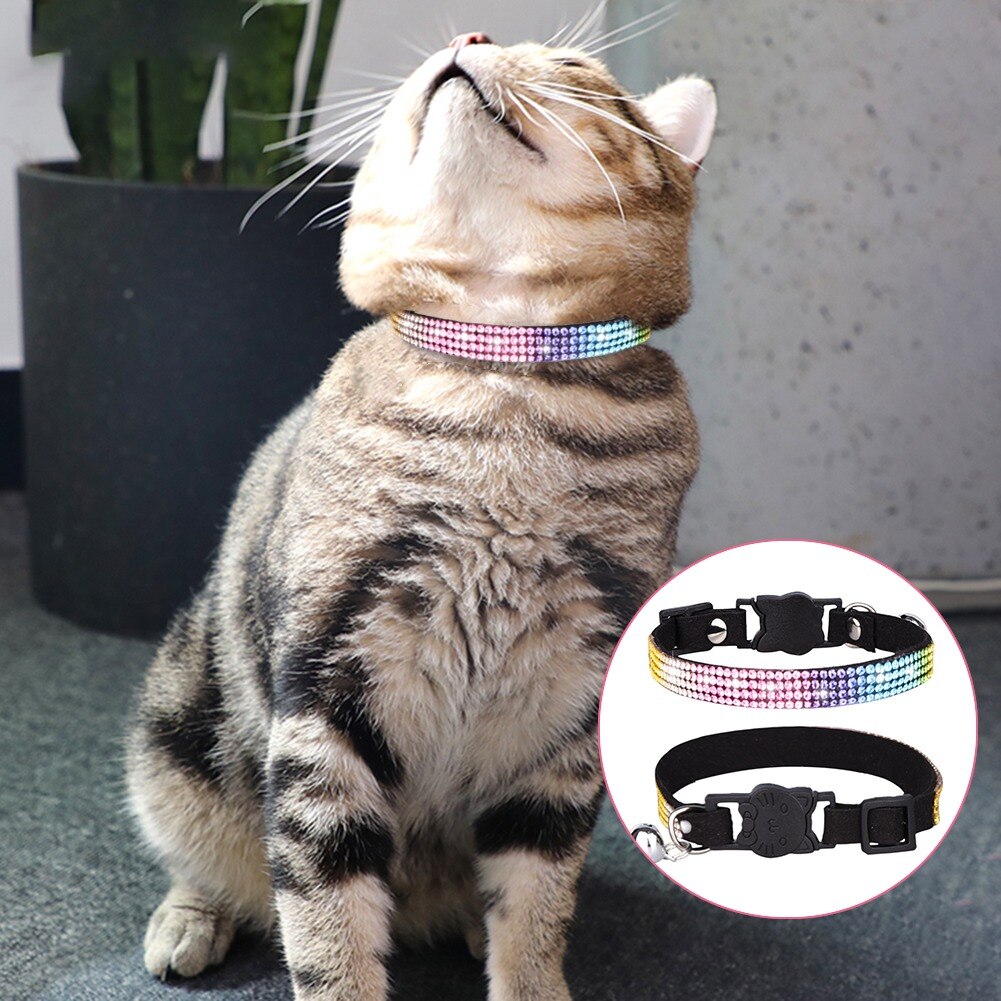 Cat Collar Fashion Color Bling Rhinestone PU Leather Crystal Diamond Leather with Bell Puppy Kitten Collar Pet Small Dog Collars Cat Collar Fashion Color Bling Rhinestone PU Leather Crystal Diamond Leather with Bell Puppy Kitten Collar Pet Small Dog Collars