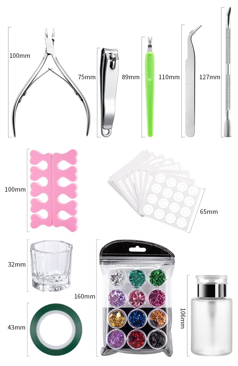 Nail Art Brush Set UV Gel Liner Painting Carving Rhinestone Dotting Pen Toe Separator Dust Brush Scissors File Manicure Kit