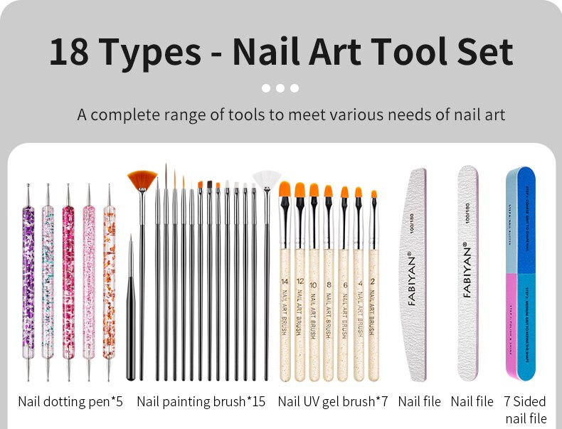 Nail Art Brush Set UV Gel Liner Painting Carving Rhinestone Dotting Pen Toe Separator Dust Brush Scissors File Manicure Kit