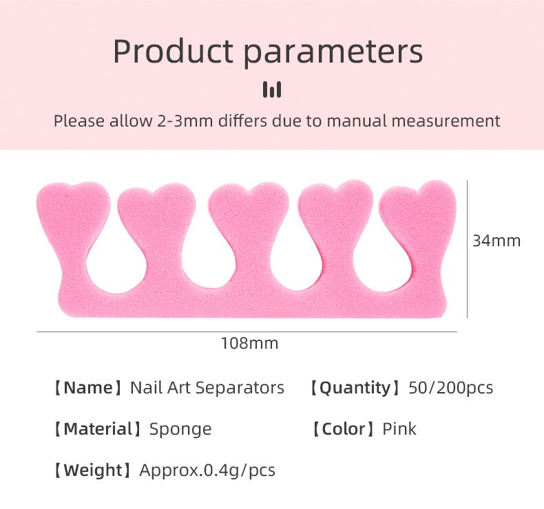 50pcs/Pack Pink Nail Art Toes Separators Fingers Foots Sponge Soft Gel UV Tools Polish Manicure Pedicure
