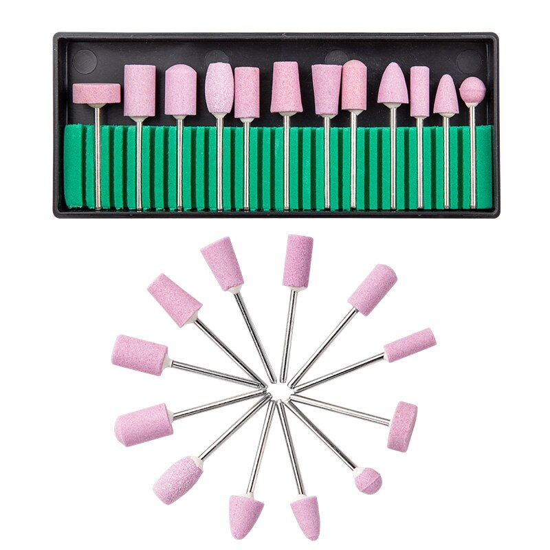 12Pcs/Set Ceramic Electric Machine Drill Bits File Nail Art Polishing Grinding Carving Buffing Sanding Buffer Head Manicure Tool