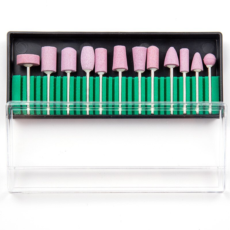 12Pcs/Set Ceramic Electric Machine Drill Bits File Nail Art Polishing Grinding Carving Buffing Sanding Buffer Head Manicure Tool