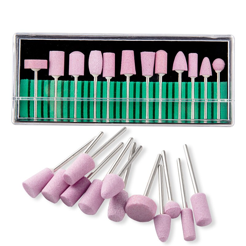 12Pcs/Set Ceramic Electric Machine Drill Bits File Nail Art Polishing Grinding Carving Buffing Sanding Buffer Head Manicure Tool