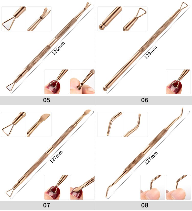 Cuticle Pusher Nail Art Dead Skin Remover Stainless Steel Manicure Tool Cleaning Dirt Dust Care UV Gel Remove Stick 13 Styles