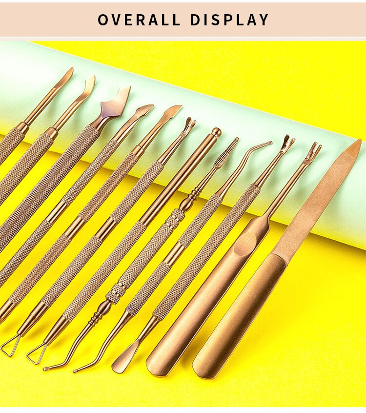 Cuticle Pusher Nail Art Dead Skin Remover Stainless Steel Manicure Tool Cleaning Dirt Dust Care UV Gel Remove Stick 13 Styles