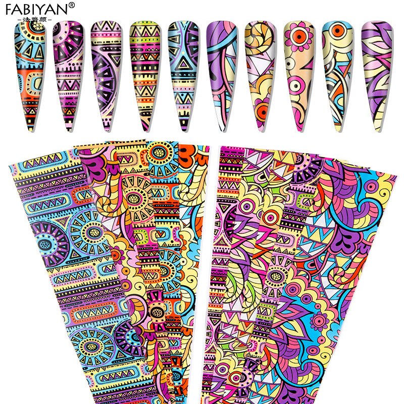 Nail Art Foil Stickers 10PCS Colorful Retro Geometric Christmas Halloween Transfer Paper Gorgeous DIY Manicure Decoration 4*20cm Nail Art Foil Stickers 10PCS Colorful Retro Geometric Christmas Halloween Transfer Paper Gorgeous DIY Manicure Decoration 4*20cm