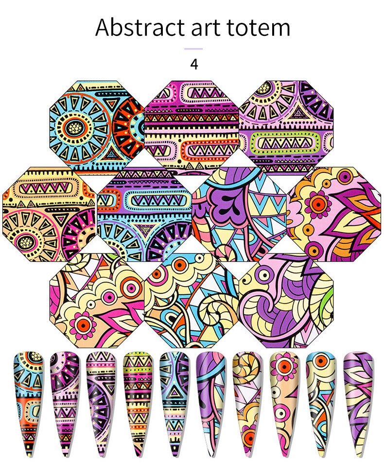 Nail Art Foil Stickers 10PCS Colorful Retro Geometric Christmas Halloween Transfer Paper Gorgeous DIY Manicure Decoration 4*20cm Nail Art Foil Stickers 10PCS Colorful Retro Geometric Christmas Halloween Transfer Paper Gorgeous DIY Manicure Decoration 4*20cm