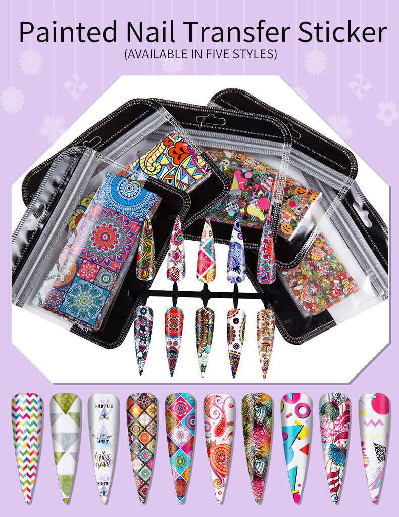 Nail Art Foil Stickers 10PCS Colorful Retro Geometric Christmas Halloween Transfer Paper Gorgeous DIY Manicure Decoration 4*20cm Nail Art Foil Stickers 10PCS Colorful Retro Geometric Christmas Halloween Transfer Paper Gorgeous DIY Manicure Decoration 4*20cm