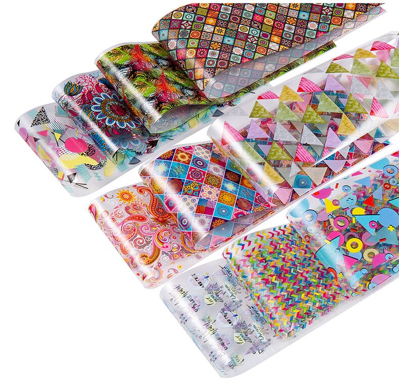 Nail Art Foil Stickers 10PCS Colorful Retro Geometric Christmas Halloween Transfer Paper Gorgeous DIY Manicure Decoration 4*20cm Nail Art Foil Stickers 10PCS Colorful Retro Geometric Christmas Halloween Transfer Paper Gorgeous DIY Manicure Decoration 4*20cm