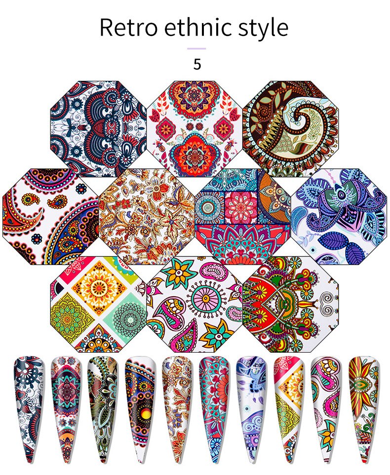 Nail Art Foil Stickers 10PCS Colorful Retro Geometric Christmas Halloween Transfer Paper Gorgeous DIY Manicure Decoration 4*20cm Nail Art Foil Stickers 10PCS Colorful Retro Geometric Christmas Halloween Transfer Paper Gorgeous DIY Manicure Decoration 4*20cm