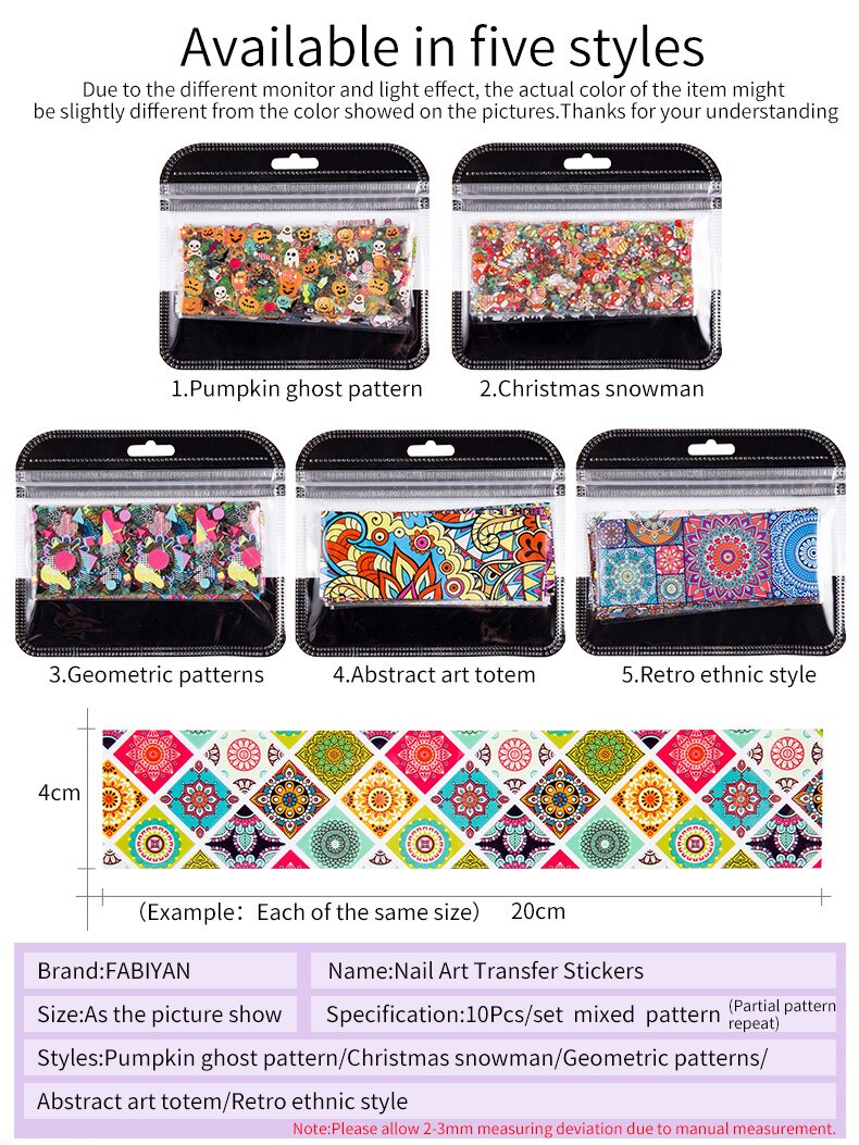 Nail Art Foil Stickers 10PCS Colorful Retro Geometric Christmas Halloween Transfer Paper Gorgeous DIY Manicure Decoration 4*20cm Nail Art Foil Stickers 10PCS Colorful Retro Geometric Christmas Halloween Transfer Paper Gorgeous DIY Manicure Decoration 4*20cm