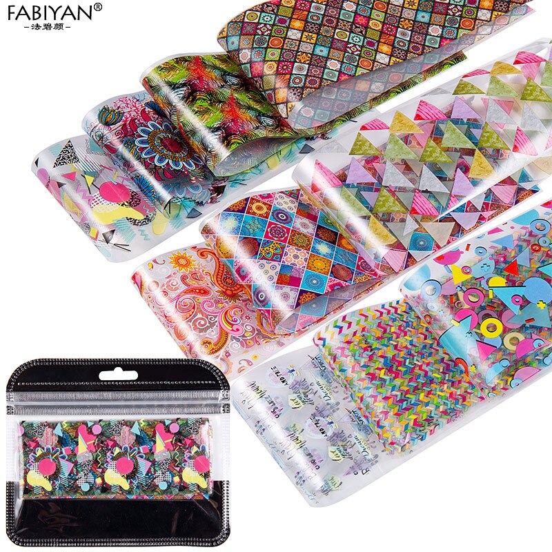 Nail Art Foil Stickers 10PCS Colorful Retro Geometric Christmas Halloween Transfer Paper Gorgeous DIY Manicure Decoration 4*20cm Nail Art Foil Stickers 10PCS Colorful Retro Geometric Christmas Halloween Transfer Paper Gorgeous DIY Manicure Decoration 4*20cm