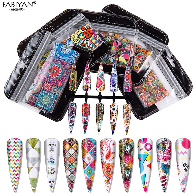 Nail Art Foil Stickers 10PCS Colorful Retro Geometric Christmas Halloween Transfer Paper Gorgeous DIY Manicure Decoration 4*20cm Nail Art Foil Stickers 10PCS Colorful Retro Geometric Christmas Halloween Transfer Paper Gorgeous DIY Manicure Decoration 4*20cm