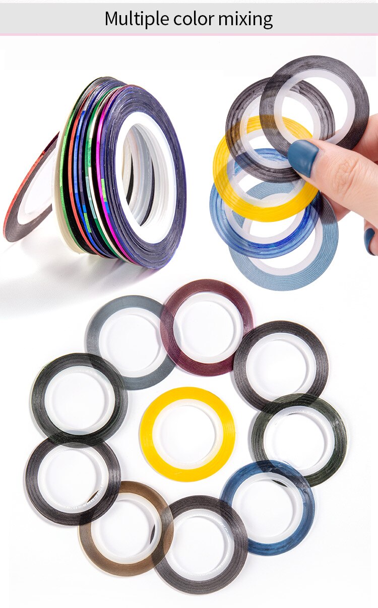 20PCS Multicolor Rolls Strip Striping Tape Line Wrap Sticker Tips Decoration DIY Nail Art Manicure Professional Kit Random Color