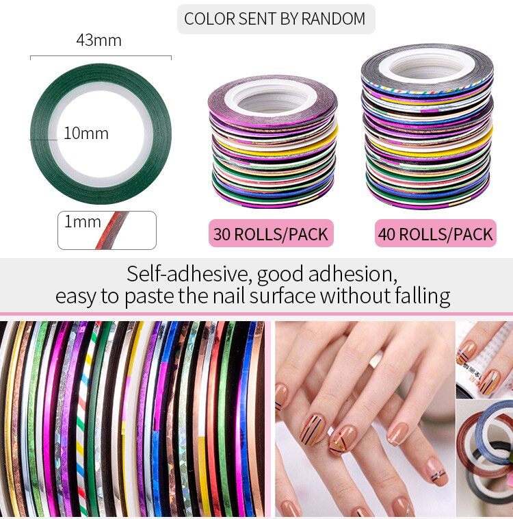 20PCS Multicolor Rolls Strip Striping Tape Line Wrap Sticker Tips Decoration DIY Nail Art Manicure Professional Kit Random Color