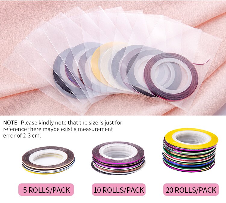 20PCS Multicolor Rolls Strip Striping Tape Line Wrap Sticker Tips Decoration DIY Nail Art Manicure Professional Kit Random Color