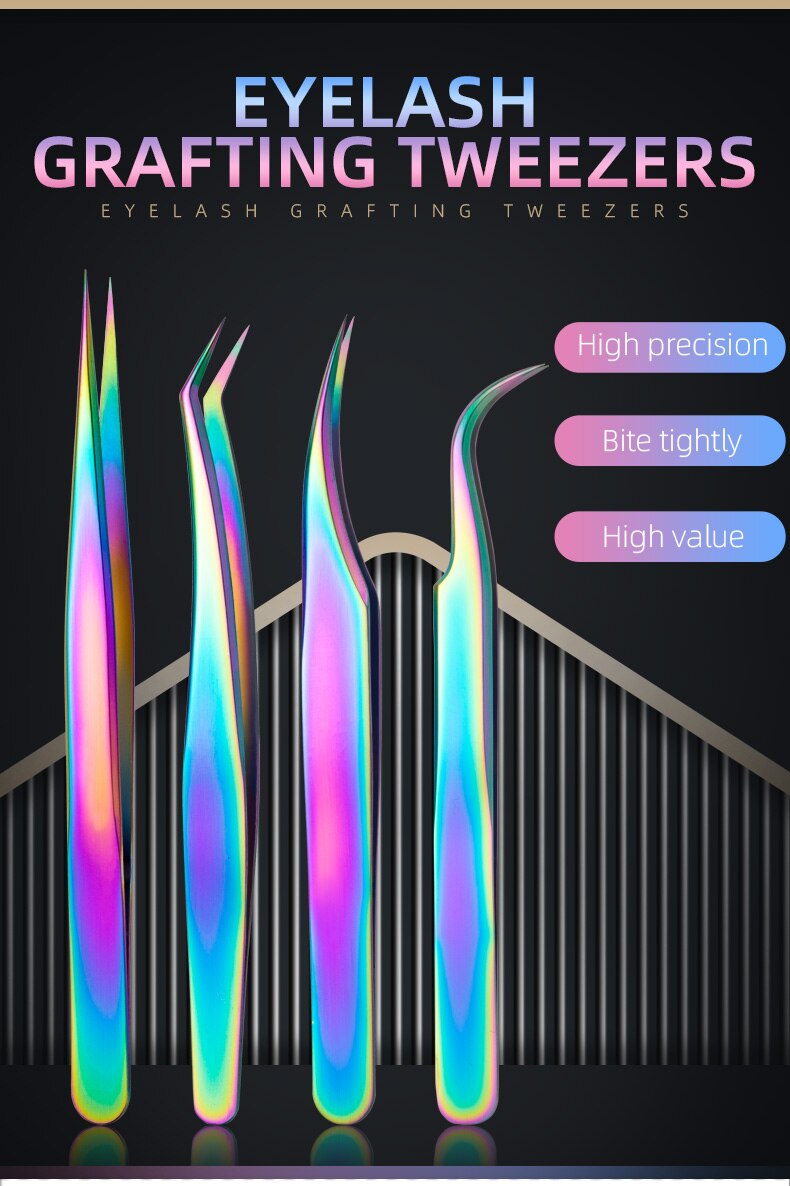 Eyelashes Tweezers For Lashes Extension Stainless Steel Curved Straight Nail Clipper Nipper Rhinestone Picking Makeup Tools