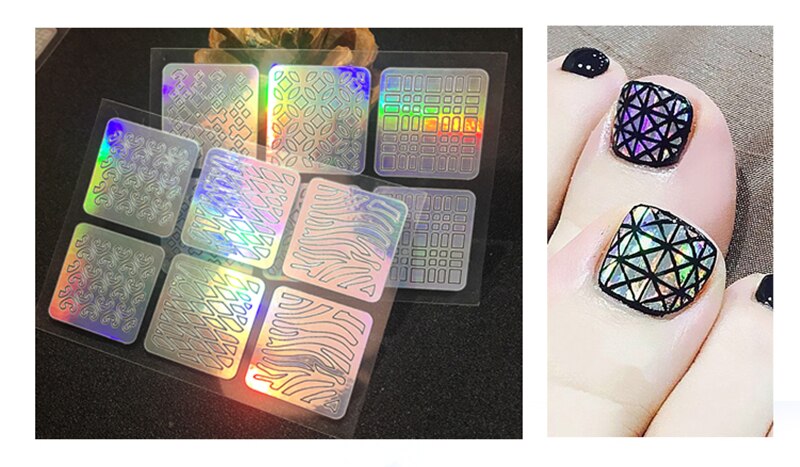 Nail Art Design Decals 3D Hollow Laser Sticker Stencil Transfer Tip Paper UV Gel Polish Image Foil Guide Template Print Kit Tool