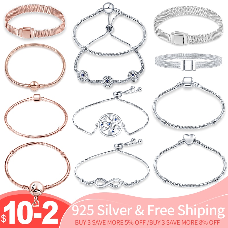 925 Sterling Silver Original Genuine Certified Rose Gold Luxury Charm Beads Bracelet For Women Fine Jewelry Flat Bracelets 2022 925 Sterling Silver Original Genuine Certified Rose Gold Luxury Charm Beads Bracelet For Women Fine Jewelry Flat Bracelets 2022