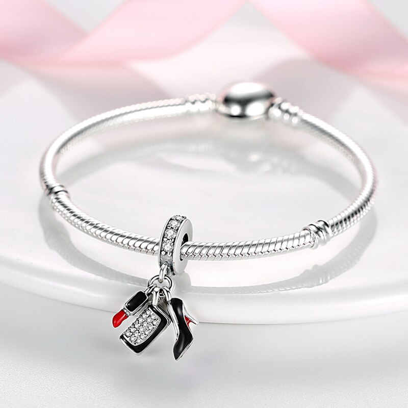 Fits Original Pandach Bracelet Necklace Silver Color Charms Beads Silver Color Pendant Charms Beads Women DIY Fine Jewelry