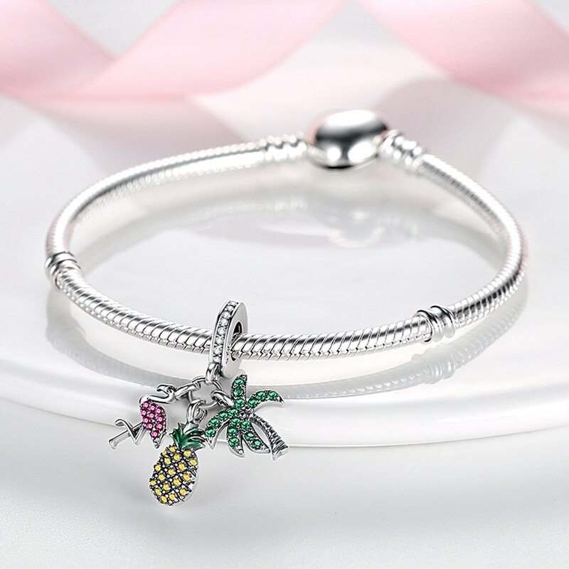 Fits Original Pandach Bracelet Necklace Silver Color Charms Beads Silver Color Pendant Charms Beads Women DIY Fine Jewelry