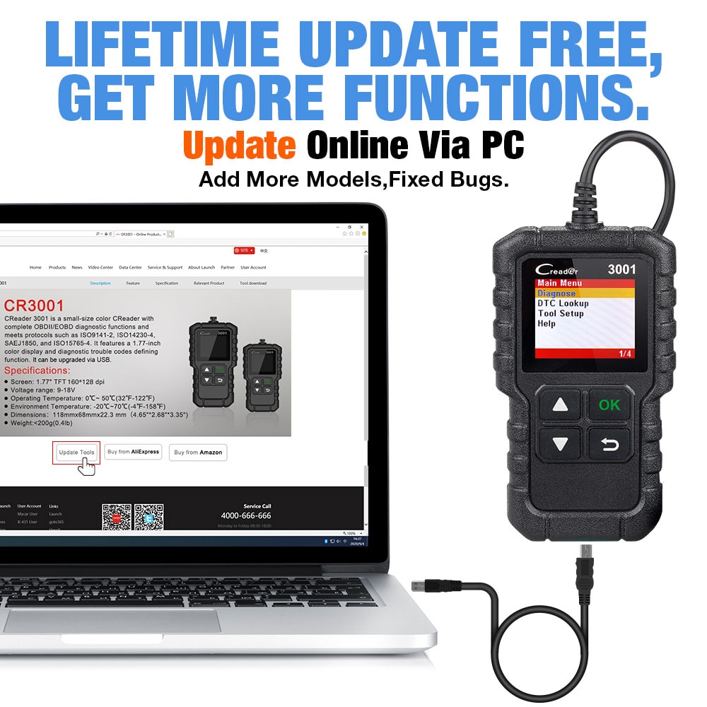 LAUNCH X431 CR3001 Car Full OBD2 Diagnostic Tools Automotive Professional Code Reader Scanner Check Engine Free Update pk ELM327 LAUNCH X431 CR3001 Car Full OBD2 Diagnostic Tools Automotive Professional Code Reader Scanner Check Engine Free Update pk ELM327