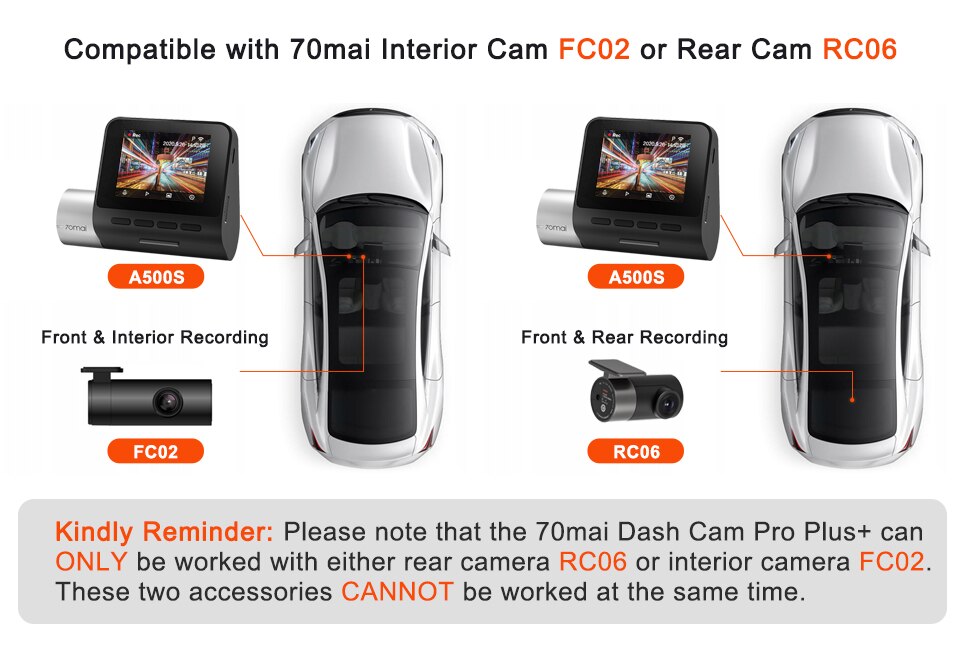70mai A500S Dash Cam Pro Plus+ 1944P ADAS GPS Car Camera 70mai A500S Car DVR 24H Parking Support Rear Cam 140FOV Recorder