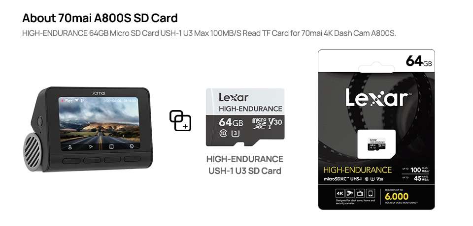 70mai 4K Dash Cam A800S Built-in GPS ADAS 140FOV 70mai Camera Car DVR 24H Parking Monitior Support Rear or Interior Cam