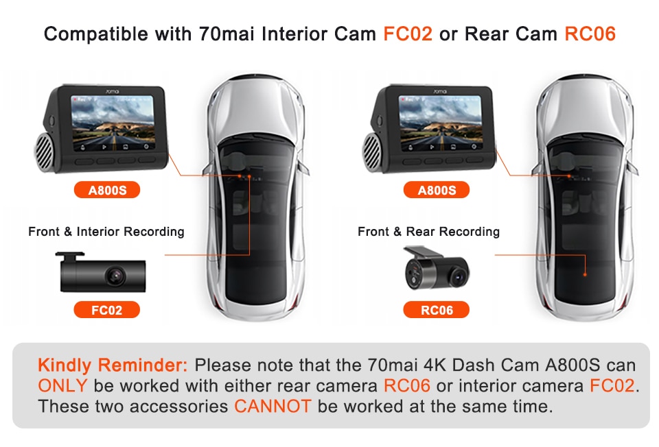 70mai 4K Dash Cam A800S Built-in GPS ADAS 140FOV 70mai Camera Car DVR 24H Parking Monitior Support Rear or Interior Cam