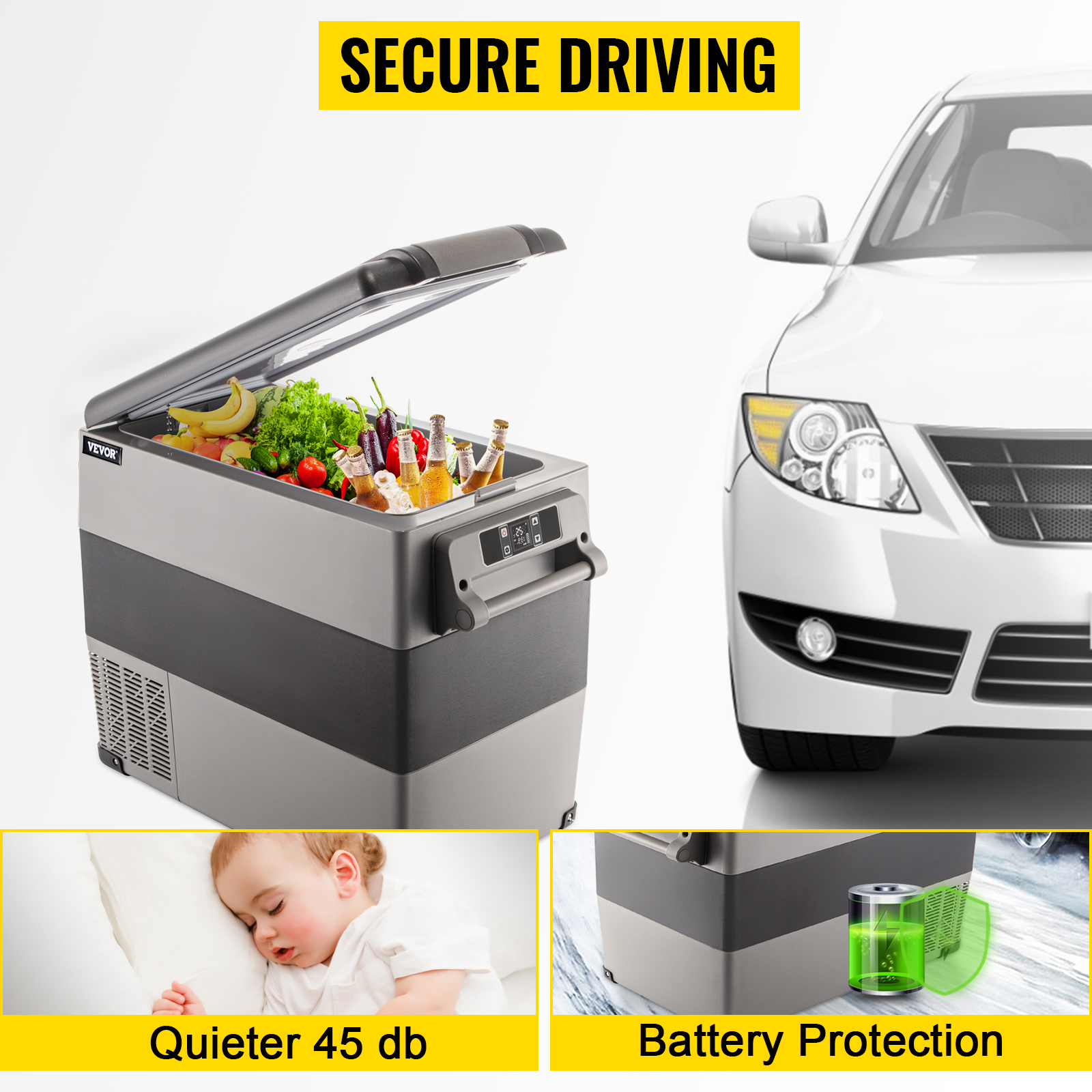 VEVOR 20L 22L 35L 45L 55L Car Refrigerator Mini Fridge Freezer Portable Compressor Cooler 12/24V DC 110-240V Ice Box for Camping