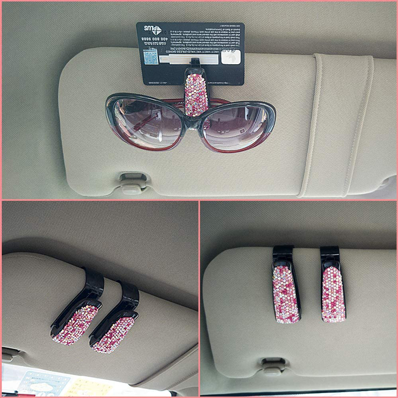 Rhinestone Diamond Decoration Clip Sun Visor Glasses Bracket Bill Clip Portable Sunglasses Eyeglasses Car Interior Supplies