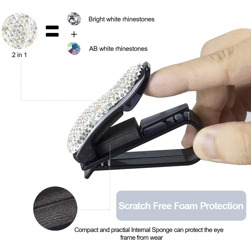 Rhinestone Diamond Decoration Clip Sun Visor Glasses Bracket Bill Clip Portable Sunglasses Eyeglasses Car Interior Supplies