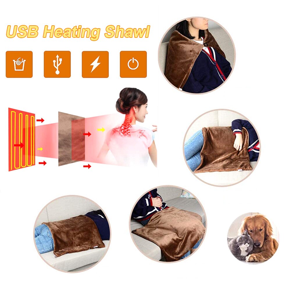 45*80cm USB 5V Electric Heating Shawl Washable 3 Heat Settings With Timing Function Heated Blanket